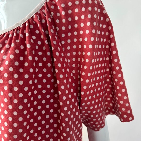 Vintage 1950s Red & White Polka Dot Button-Up House Dress With Short Sleeves - Picture 7 of 16